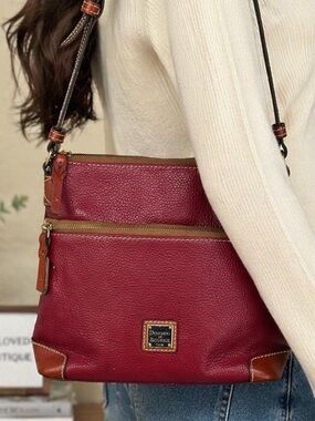 Dooney & Bourke Red Leather Shoulder Bag Pebbled Multi Zip Crossbody Strap
